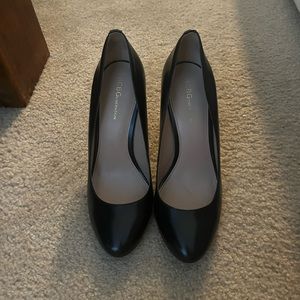 BCBG black leather pumps